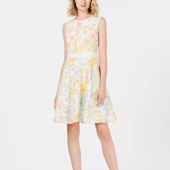 Calvin Klein Floral-Print Eyelet A-Line Dress - Picture 14 of 14